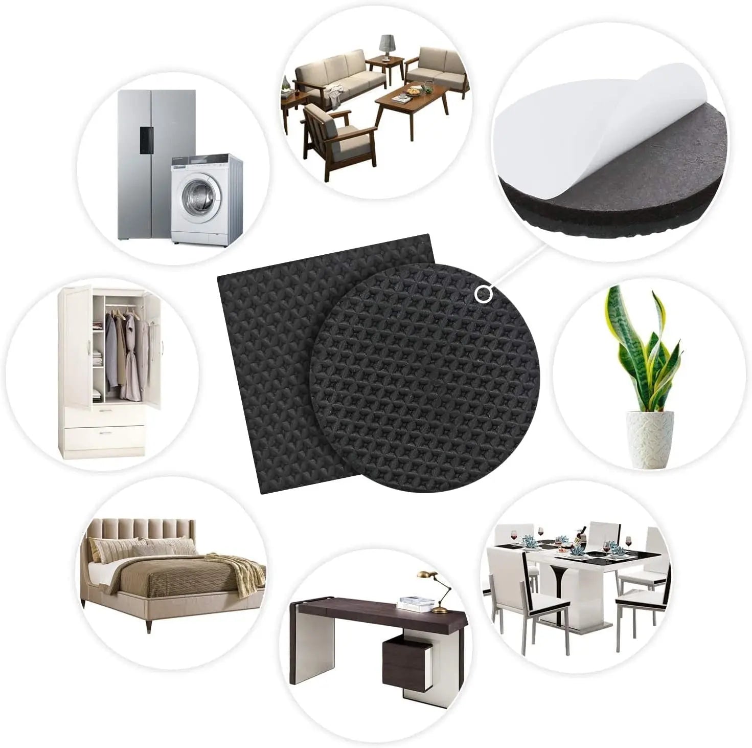 Non-Slip Furniture Pads - 16 Pack, 3-Inch Self-Adhesive Rubber Grippers for Furniture Legs, Anti-Skid Protectors for Hardwood Floors